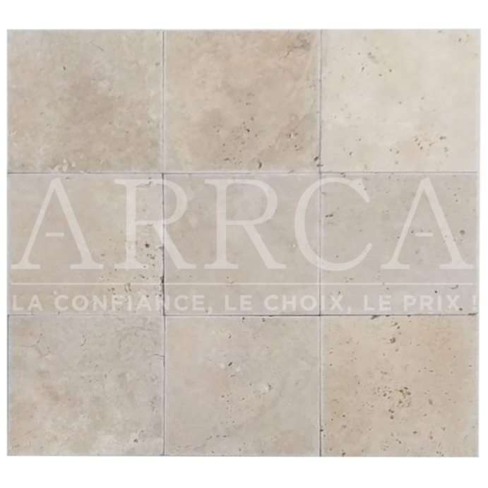 ROYAL, Carrelage en Travertin 20x20 Ep1.2 cm, BEIGE nuancé