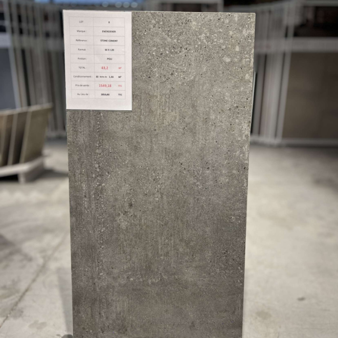 STONE CEMENT Anthracite Poli, Carrelage intérieur 60x120, (Lot de 43.2 m² + 19.2 ml plinthes)