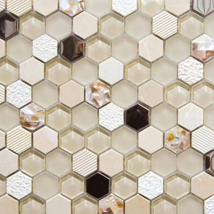 HEXAGONO Beige Nacar, Mosaïque Hexagone
