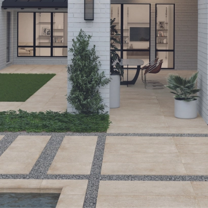 image d'une maison avec une terrasse moderne en dalle sur plot